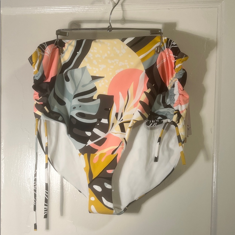 Calia High-Waist Tropical Print Women’s Bikini Bottoms - Pink, Yellow & Green